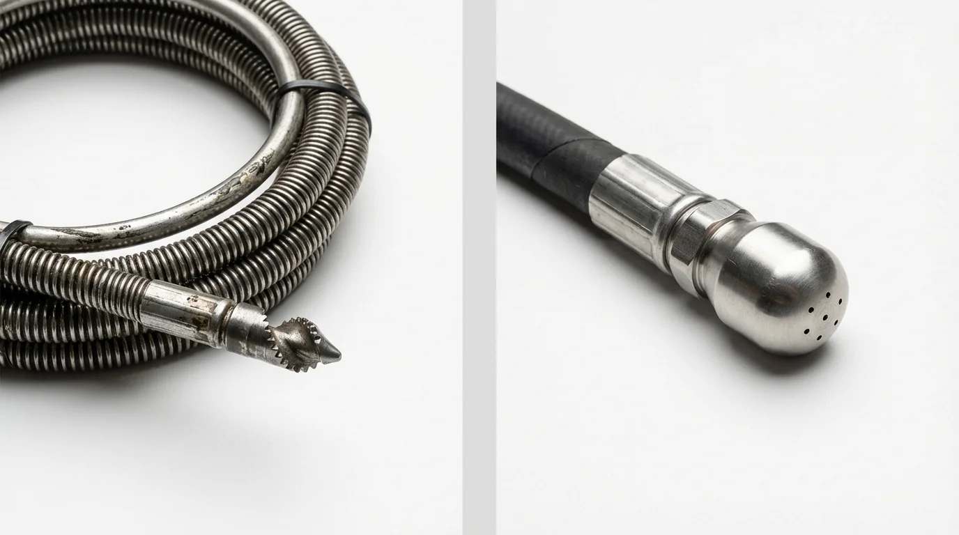 Drain snake cable and hydro jetting nozzle used for drain cleaning in Middleport, OH