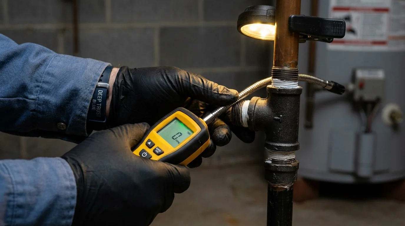 Gas leak detection with electronic sniffer by Johns Plumbing LLC in Middleport