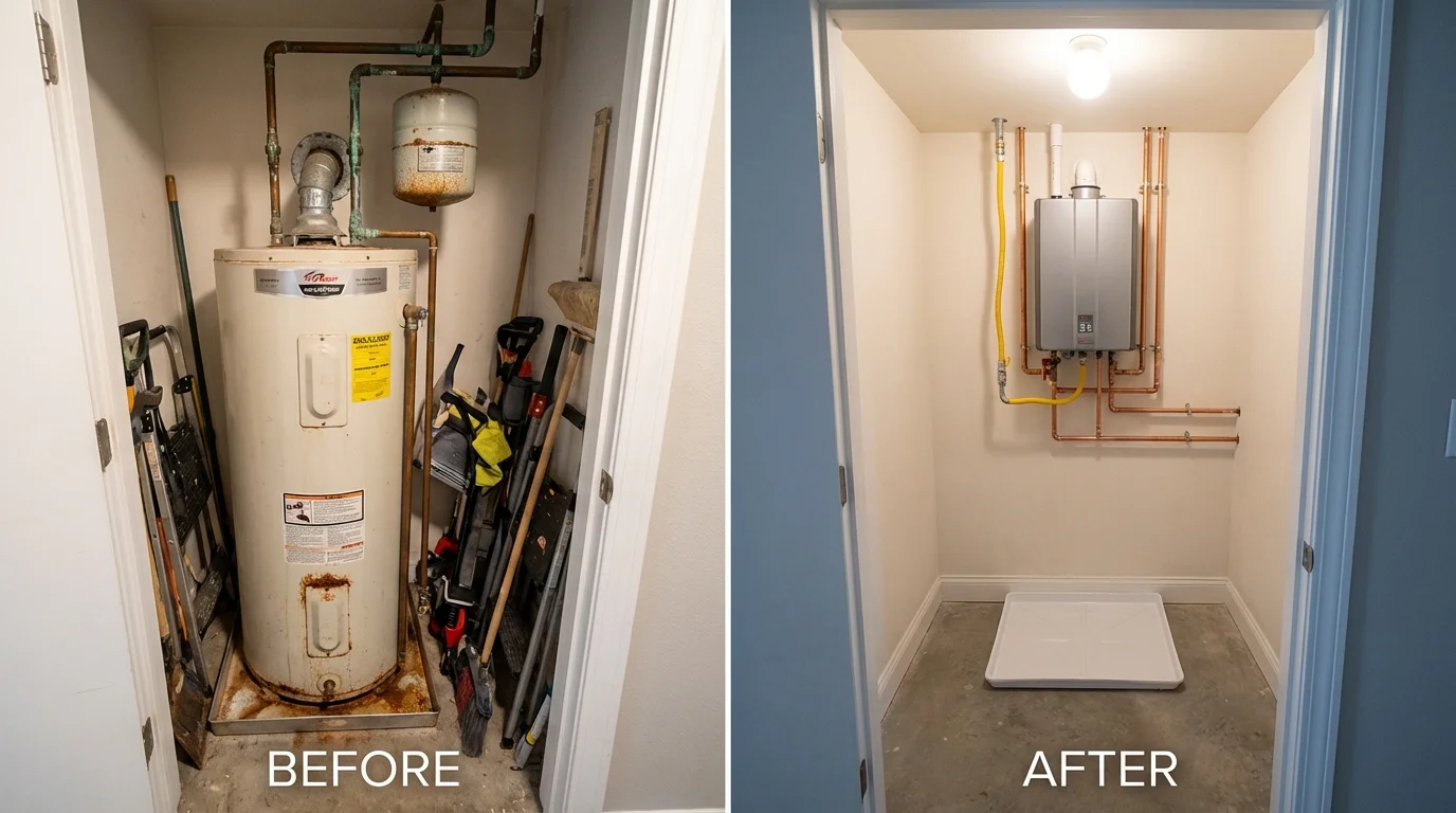 Tank water heater versus wall-mounted tankless unit comparison for Middleport, OH homeowners