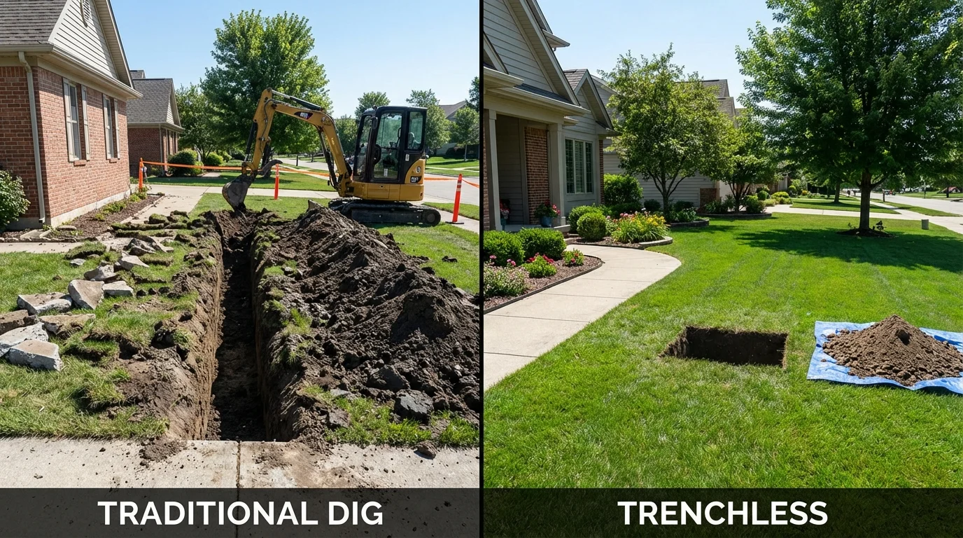 Trenchless sewer repair with minimal yard damage versus traditional excavation in Middleport, OH